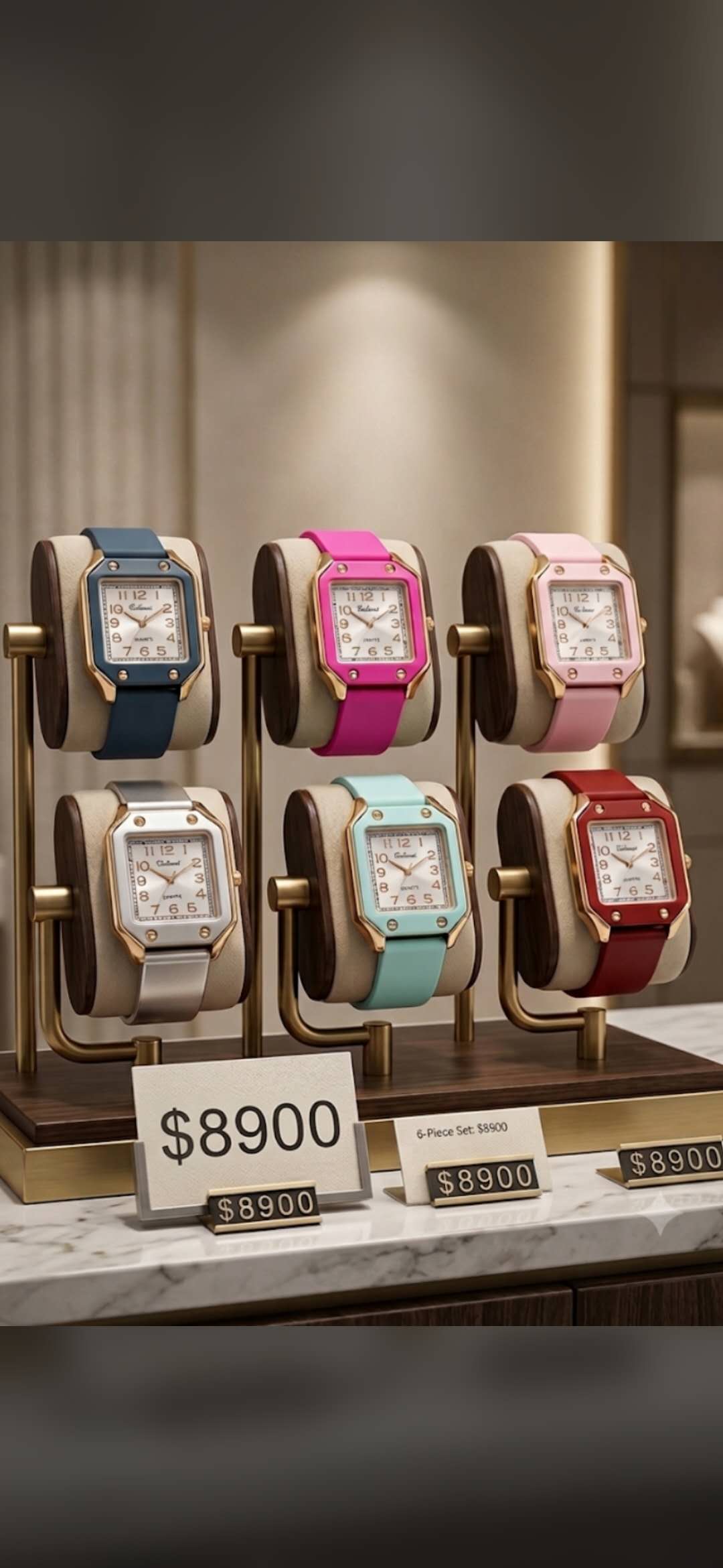 Women's colorful square watch set.